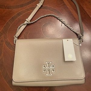 NWT Tory Burch Britten Clutch French Gray
